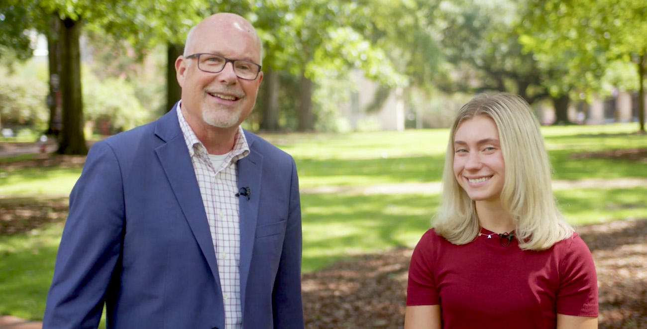 Video of Brice Bible and Amanda Baranowski having a conversation on the horseshoe.