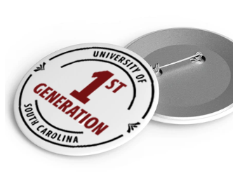 white round lapel button (pin) with the First-Generation Center logo.