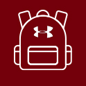 Garnet background with white back pack icon with and Under Armor logo