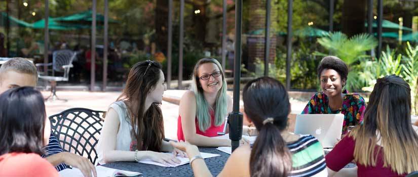 students socializing outside