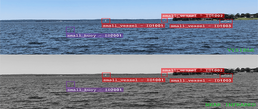 UofSC and Integer Technologies won a U.S. Navy contract to research and develop a perception system for unmanned surface vessels (USVs). Its goal is to perform as well or better than a trained human captain in detecting and recognizing a wide variety of objects, obstacles, and ships, in all weather conditions, such as in this labeled image taken at Lake Murray.