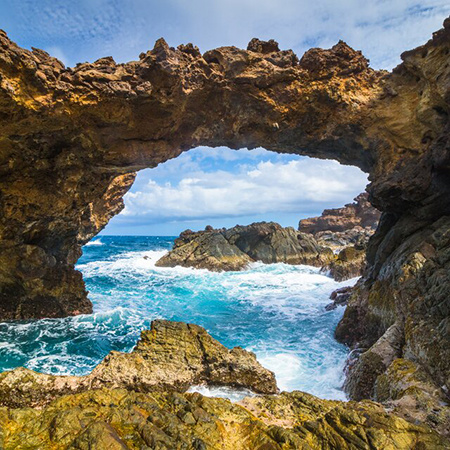 A natural bridge formed off the northern coast of Aruba.