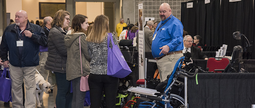 Wide shot of assistive technology expo exhibit