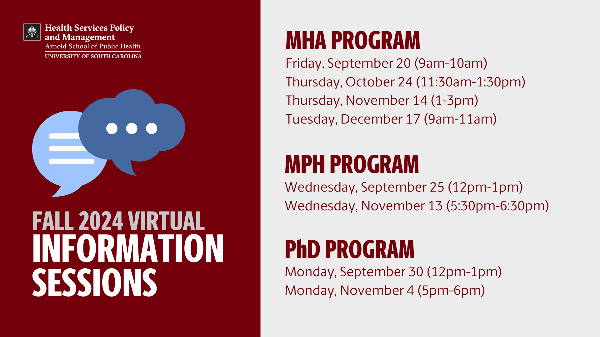 Fall 2024 Information Session Schedule 