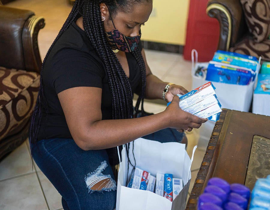 woman sorting donations